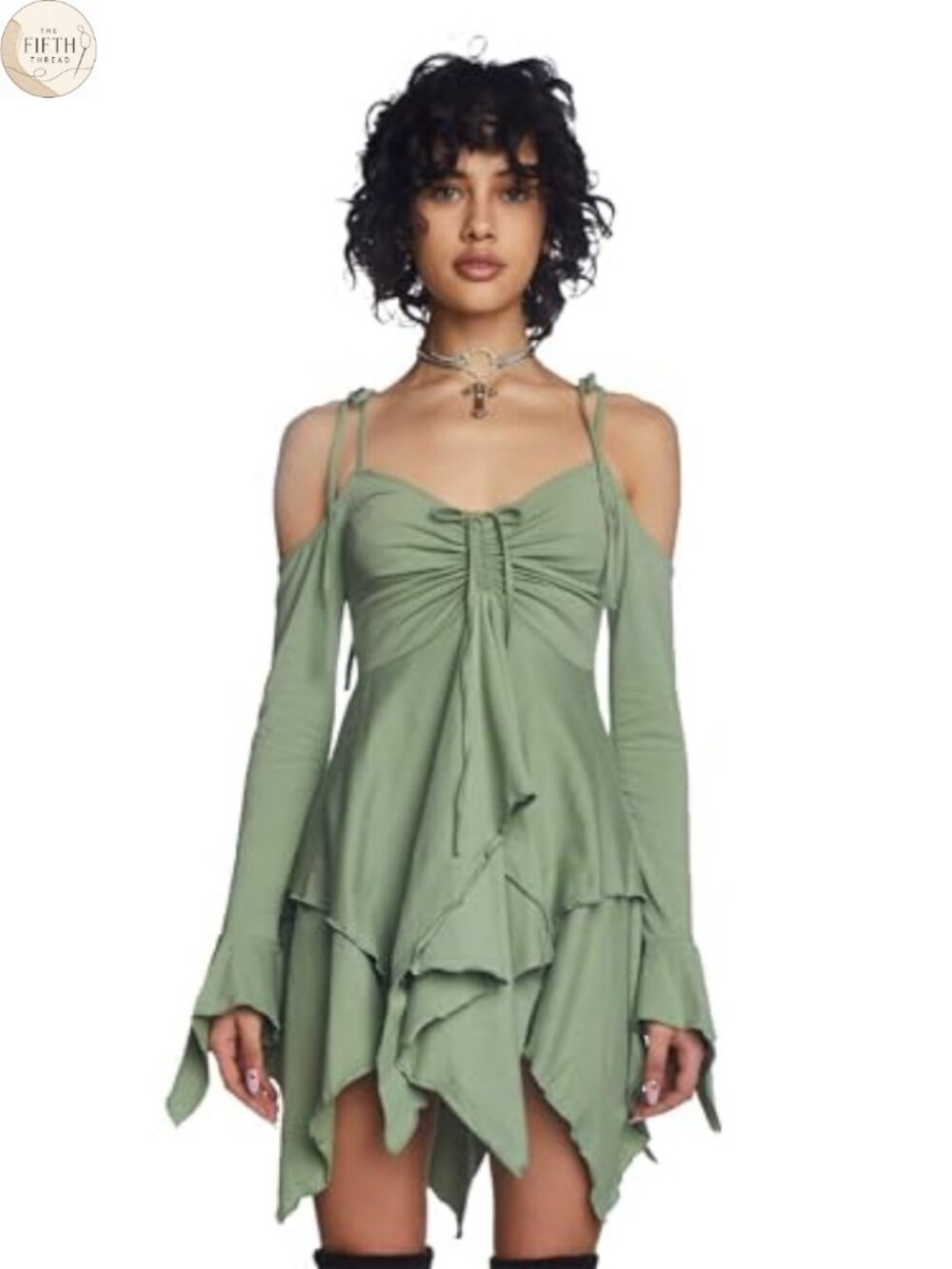 Fairycore Handkerchief High-Low Dress Cotton Spandex Off-Shoulder